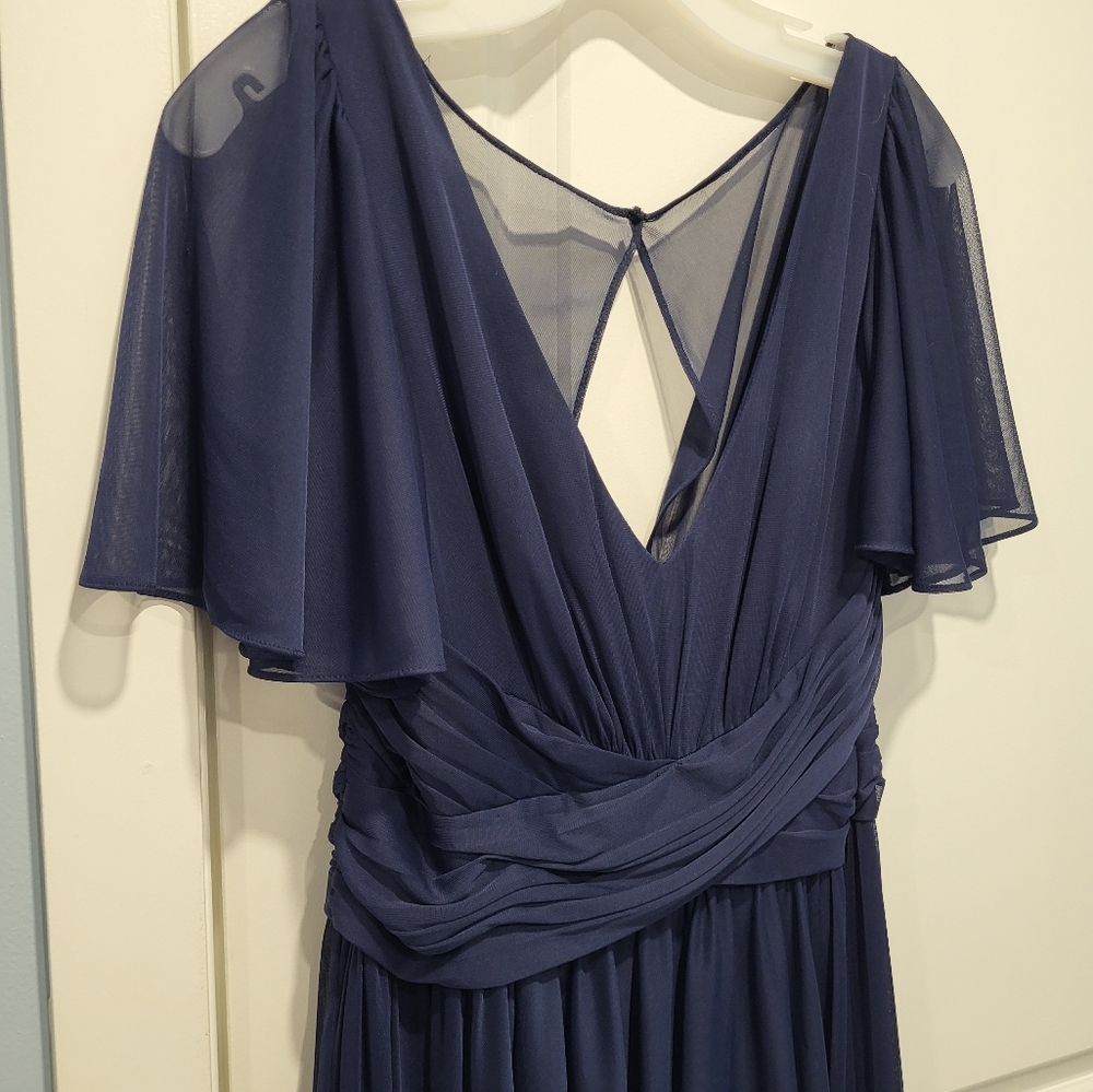 Flutter Sleeve Chiffon Crisscross Maxi Dress Davids Bridal Marine V Neck - Picture 2 of 7